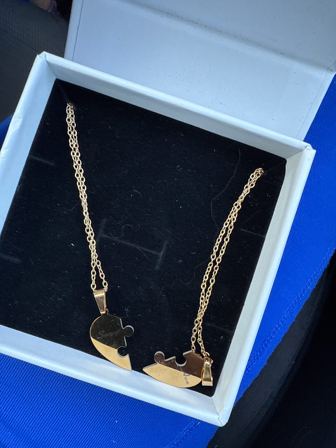 Customer photo review of Custom Puzzle Heart Necklace