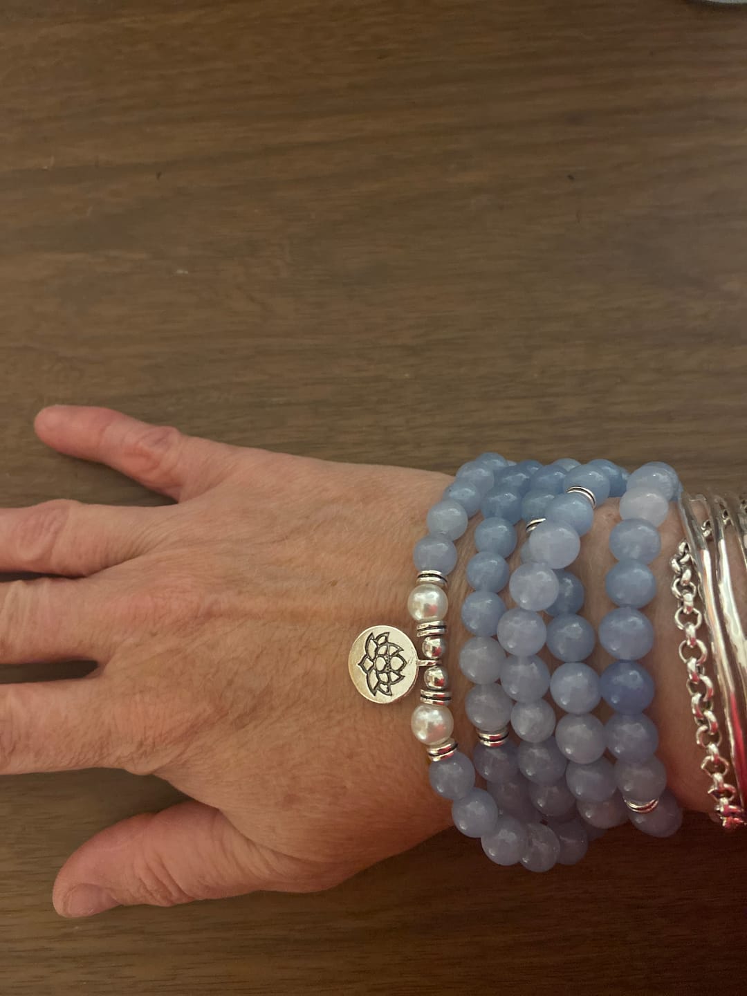 Customer photo review of Buddha Stones 108 Mala Beads Aquamarine Healing Bracelet