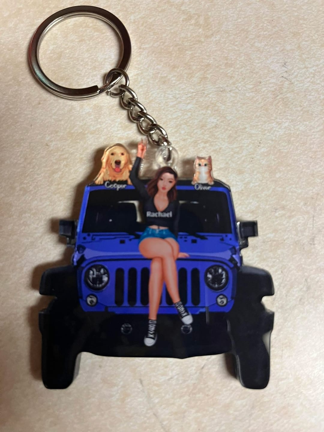 Customer photo review of Personalized A Girl With Off-Road Car And Dog Keychain Gift For Journey Girls
