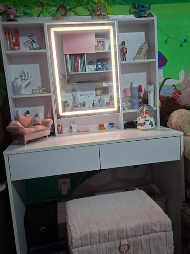 Customer photo review of Τραπέζι Μπουντουάρ Μακιγιάζ Tουαλέτας Κρεβατοκάμαρας Καθρέφτης Με Ντουλάπι Λευκό με Φωτισμό LED Ρυθμιζόμενη Φωτεινότητα RD-T123T14
