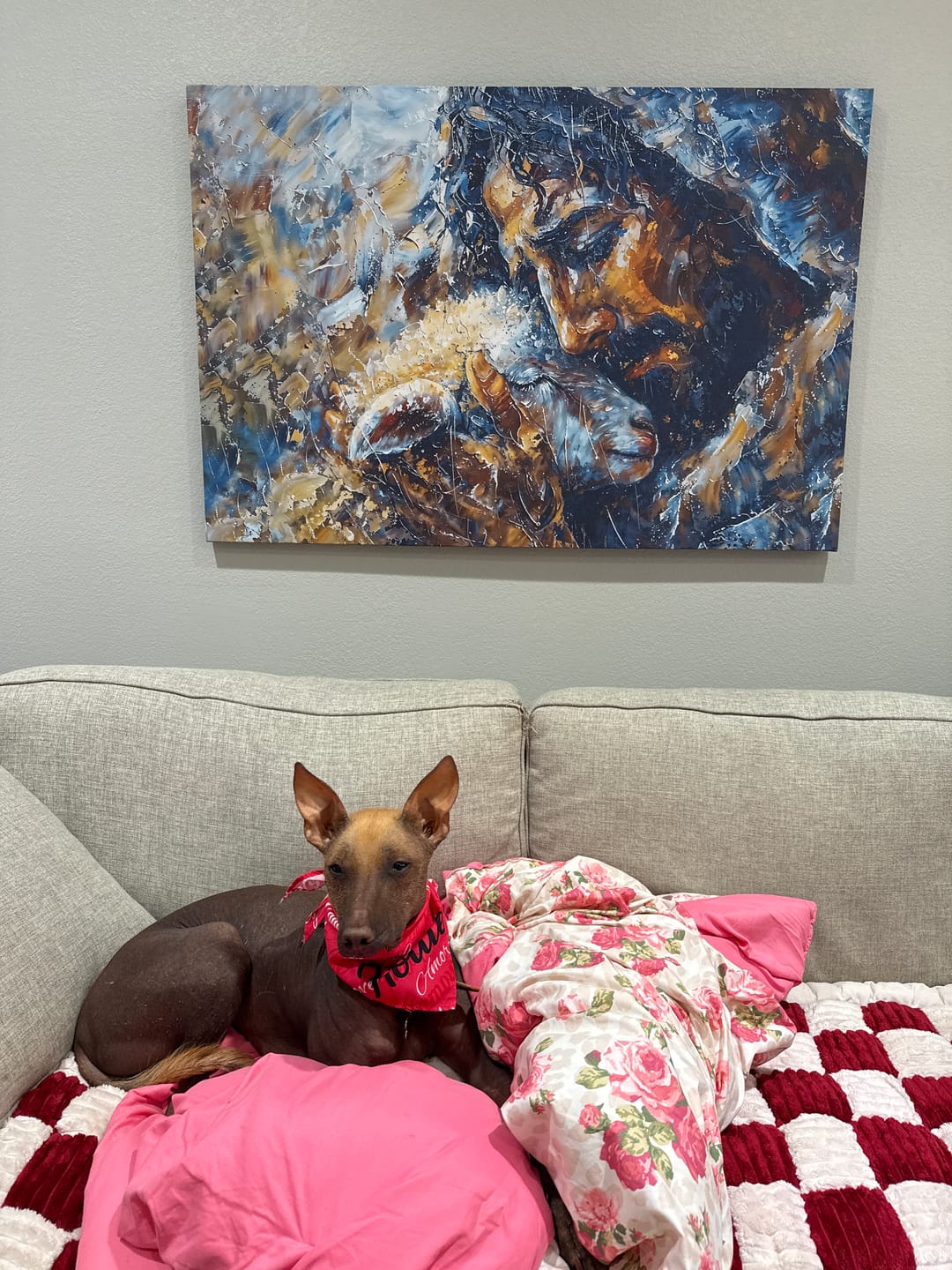 Customer photo review of Abstract Painting of Jesus and Lost Lamb Wall Art Canvas