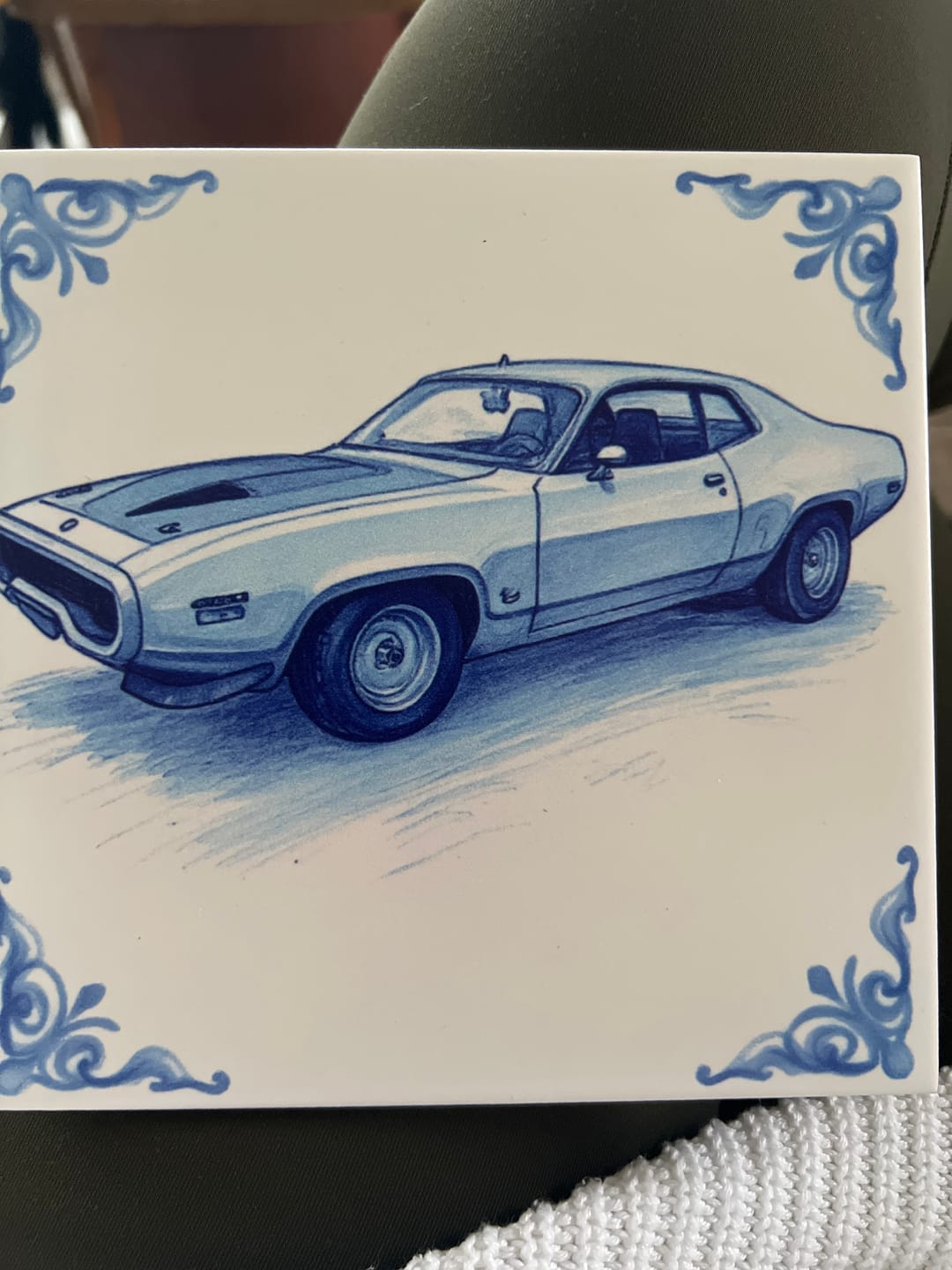 Customer photo review of Delfts Blauw tegeltje bedrukken met eigen auto