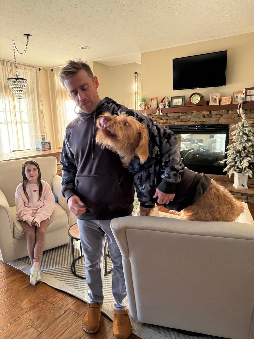 Customer photo review of Concrete Wood Dog Hoodie - Asphalt
