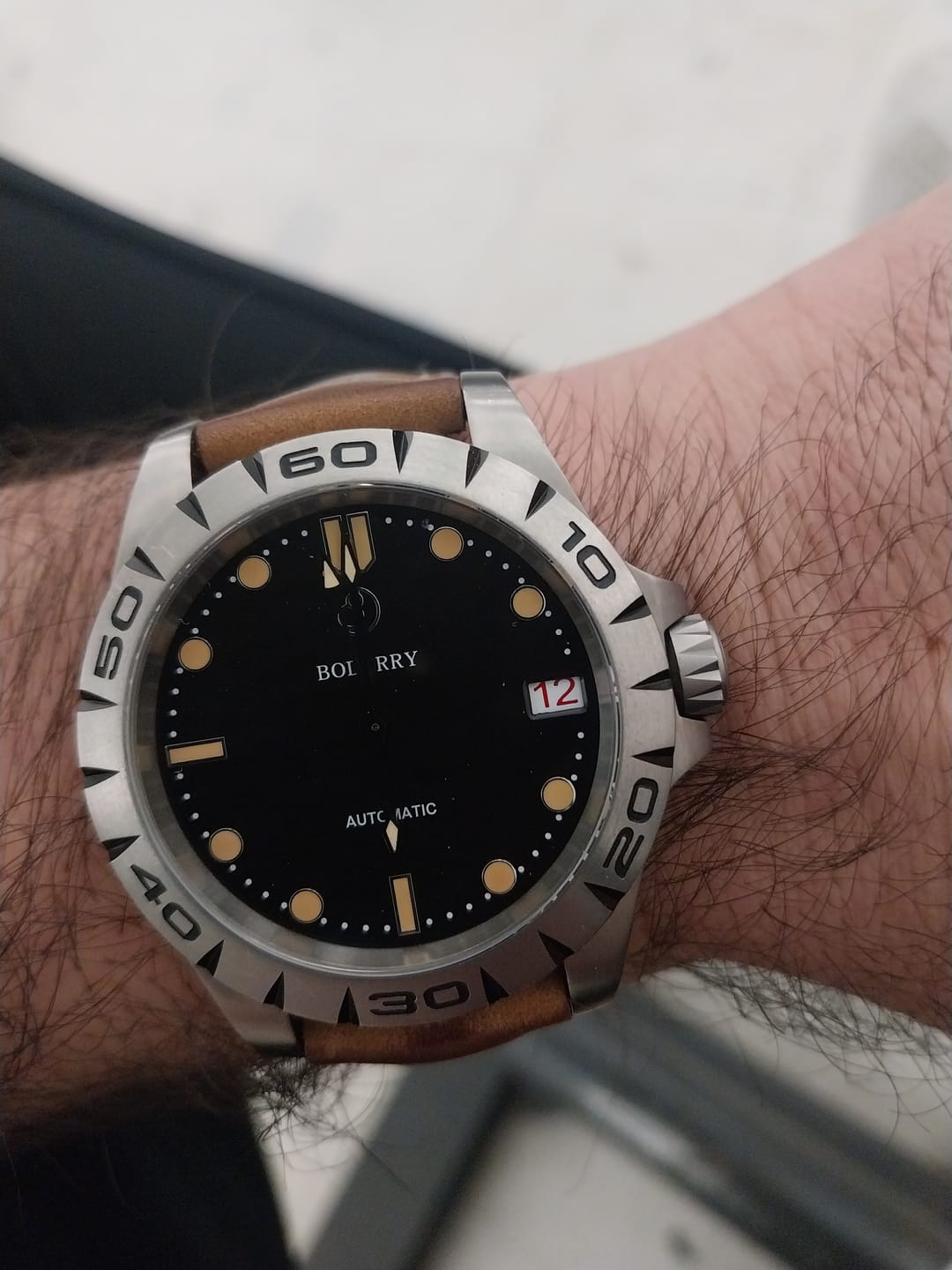 Customer photo review of URBAN DATE(TITANIUM)- 3-hand Hi-beat(28,800 bph) with 72 hrs Power-reserve Automatic Titanium Watch | Brown Leather Strap