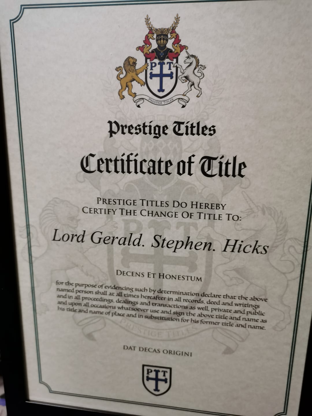 Customer photo review of Lord Title Pack