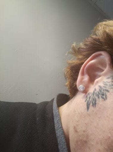 Customer photo review of 9MM Round Cut Moissanite Earrings