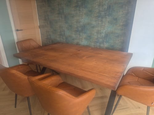 Customer photo review of Industrial Dining Table with X-Frame Leg