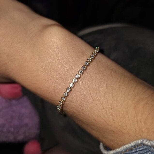 Customer photo review of 3MM Moissanite Round Bezel Tennis Chain Bracelet