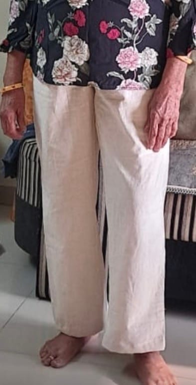 Customer photo review of Women Ecru Airy Linen Straight Pants