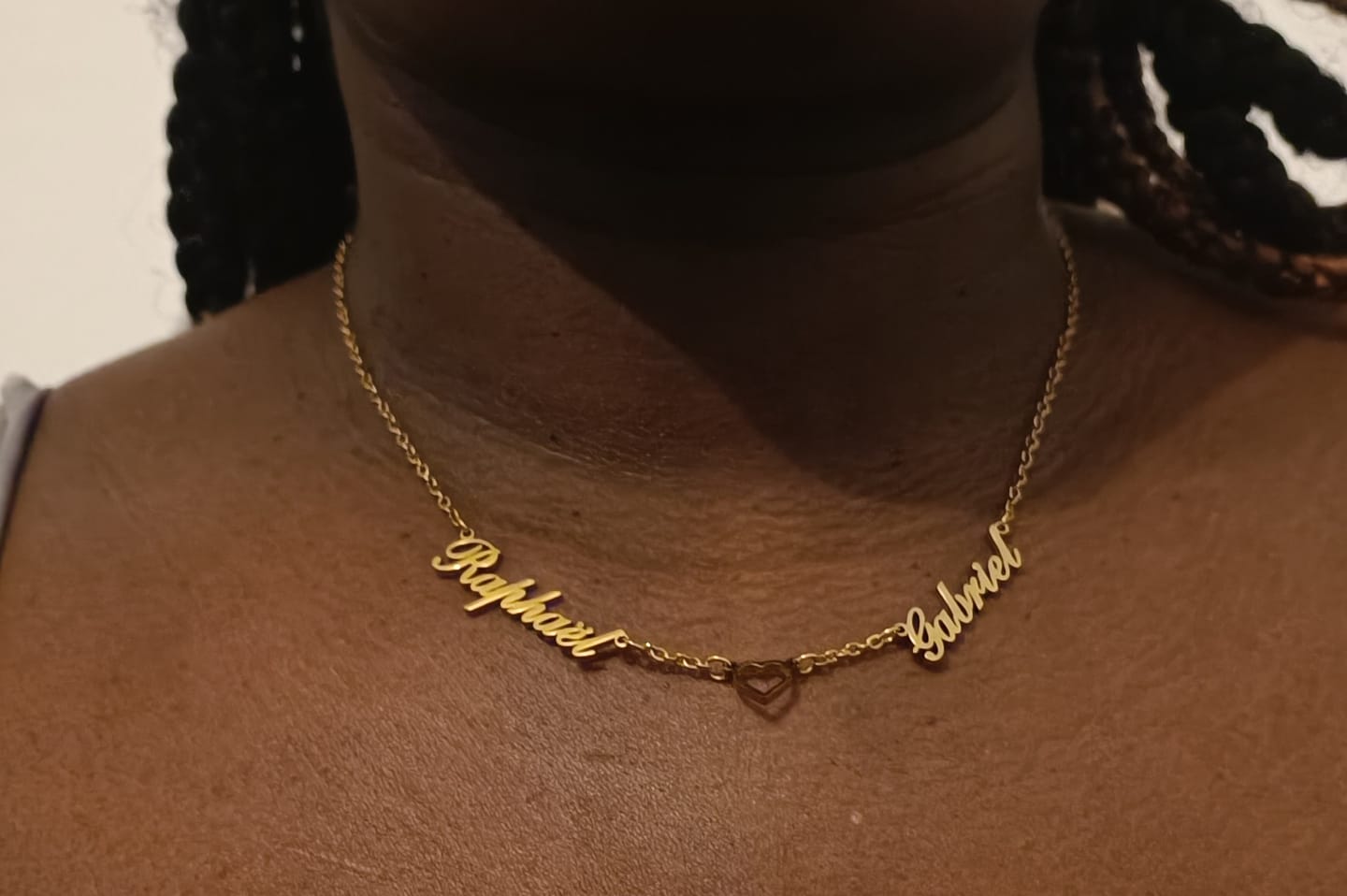 Customer photo review of Collier Coeur & Prénoms Sautoir Personnalisé