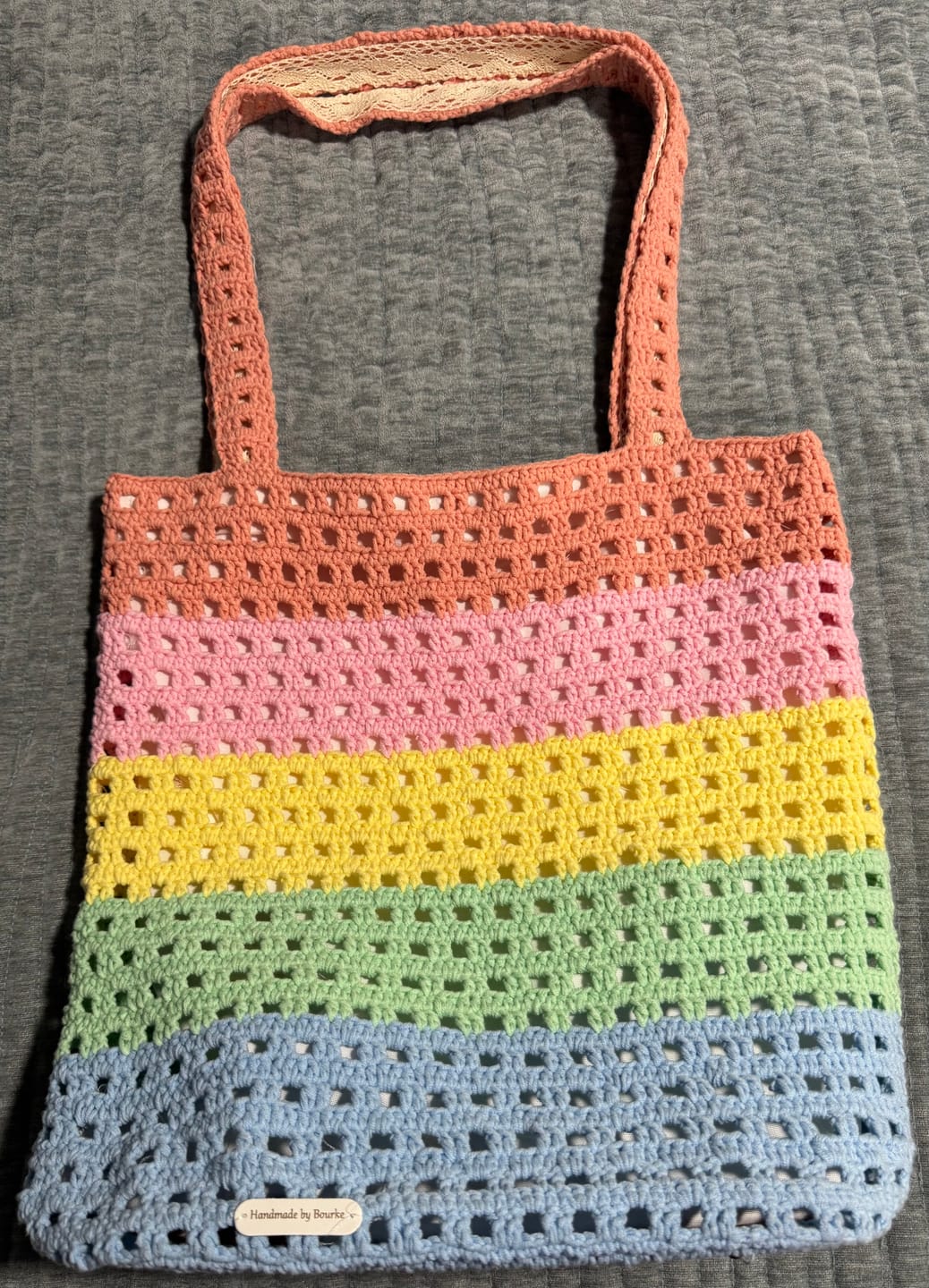 Customer photo review of CrochetPark™ Rainbow Waffle Tote crochet kit