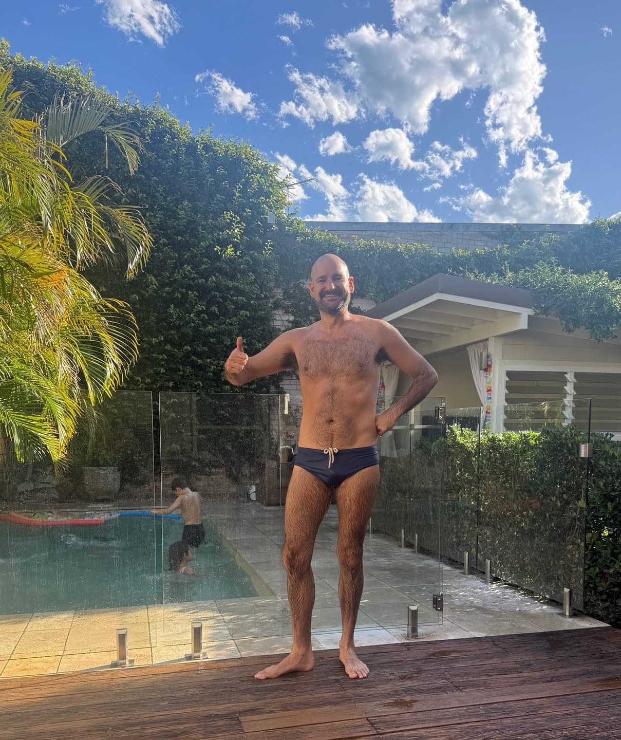 Customer photo review of Lobby's Premium Nautical Navy Swim Brief
