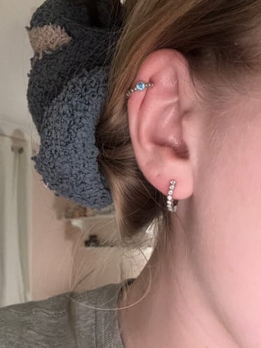 Customer photo review of Mimi Crystal Silver Original Huggie Earrings