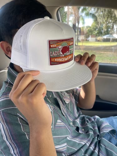 Customer photo review of Lazy J Ranch White Maroon Smokeless Classic Rope Trucker Hat
