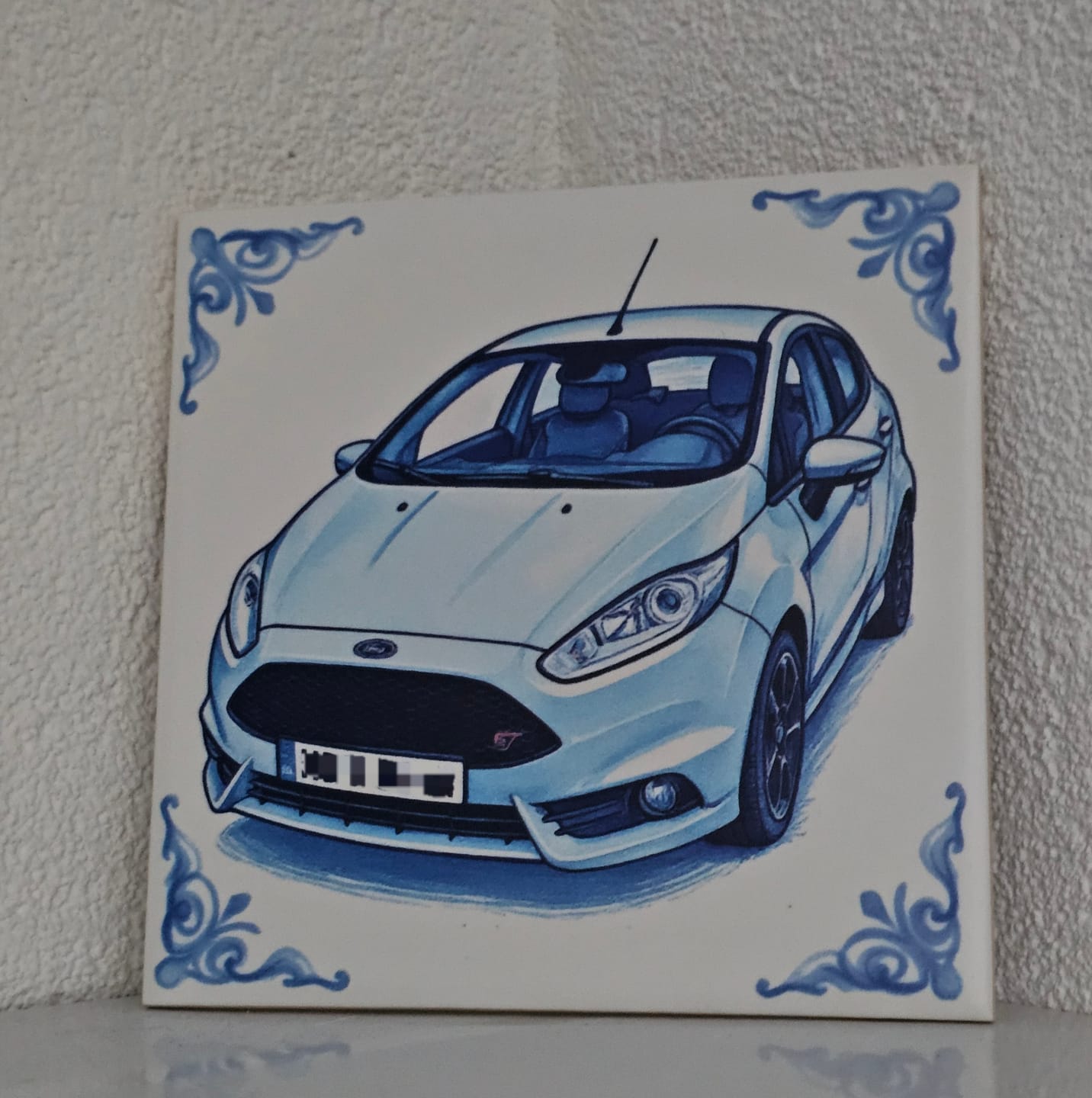 Customer photo review of Delfts Blauw tegeltje bedrukken met eigen auto
