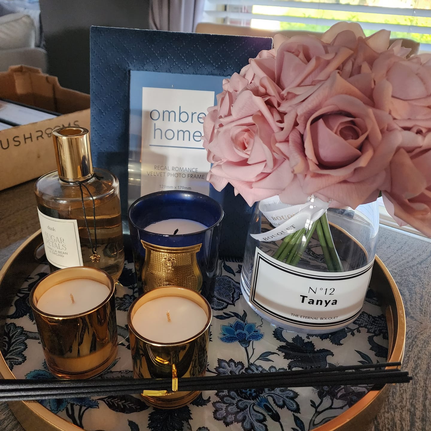 Customer photo review of Mira Personalised Glass Vase - Silk Everlasting Roses