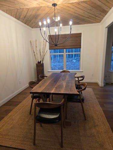 Customer photo review of Live Edge Dining Table - Solid Walnut Farmhouse Table with Wooden Legs