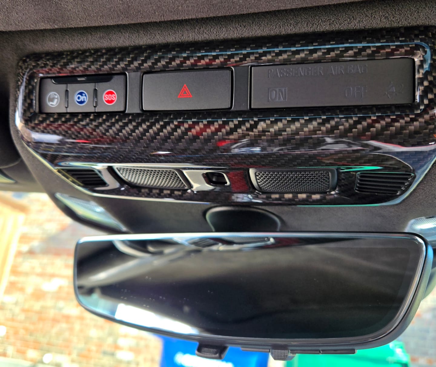 Customer photo review of Corvette C8 DRY CARBON FIBER Roof Reading Light Control Cover