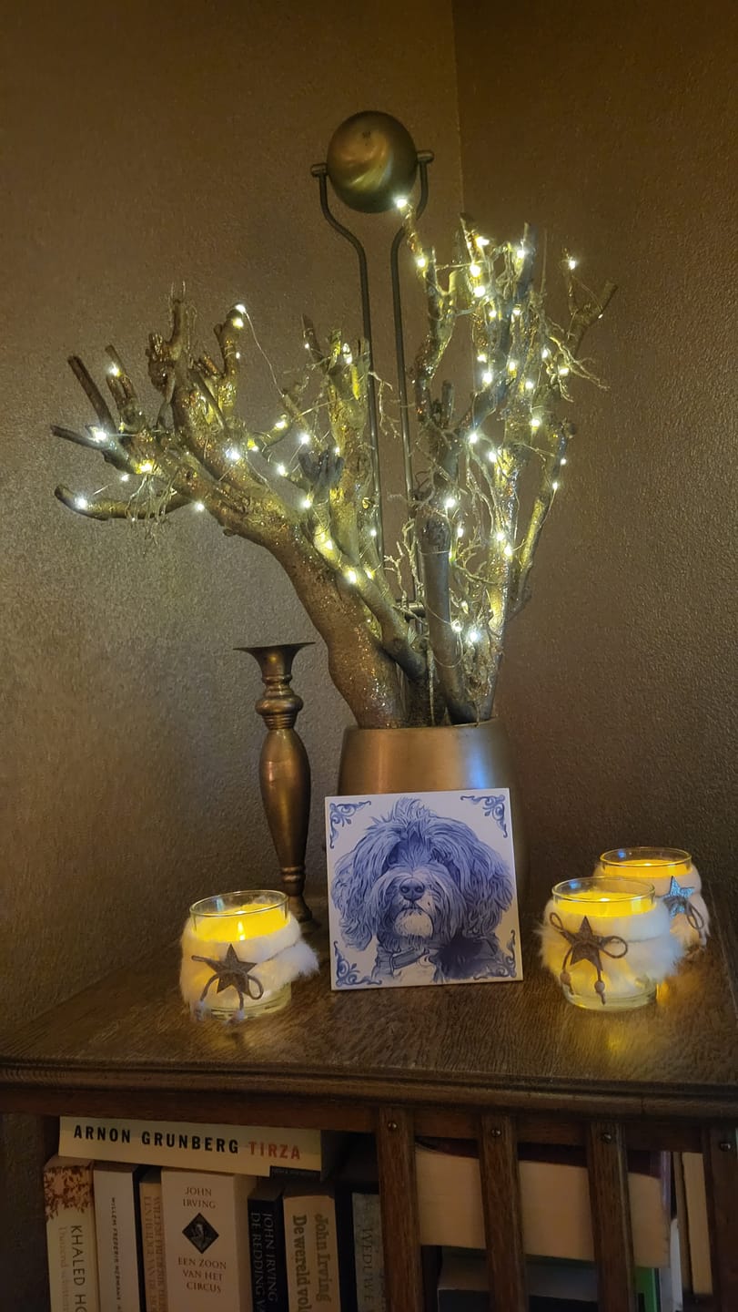 Customer photo review of Delfts Blauw tegeltje bedrukken met jouw eigen huisdier