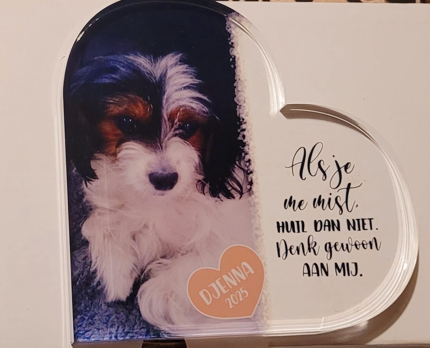 Customer photo review of Als je me mist - Gepersonaliseerd glazen hart