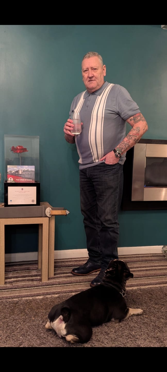 Customer photo review of Mens Knitted Polo - Sky/White