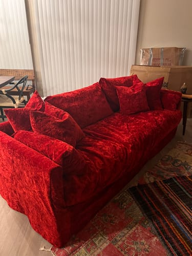 Customer photo review of Dark Red Flocking Crushed Velvet Upholstery Fabric