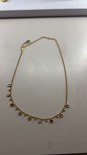 Customer photo review of Grace Multi-Tone Droplet Necklace Pink & Gold