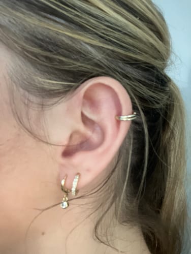 Customer photo review of Molly Gold Crystal Huggie Hoops