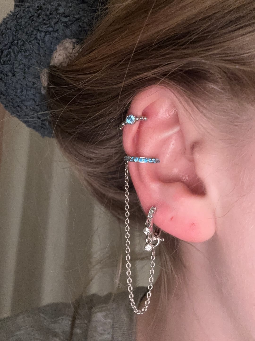 Customer photo review of Kitty Turquoise Silver Dainty Cuff & Ear Chain