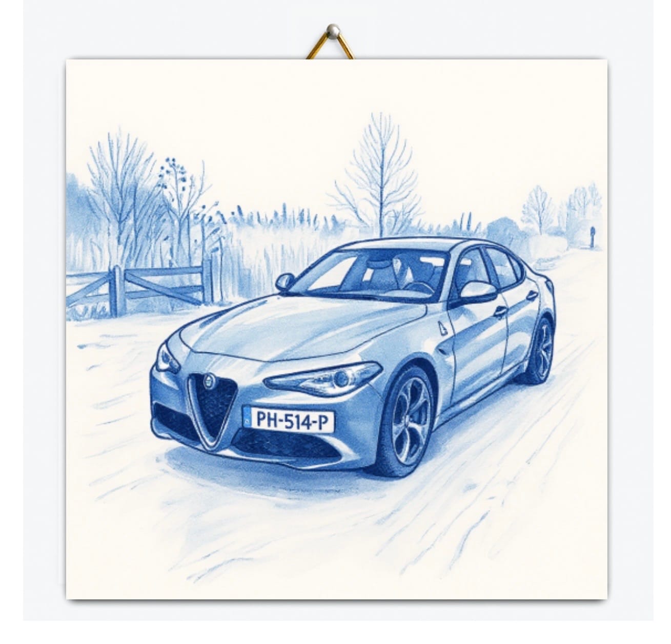 Customer photo review of Delfts Blauw tegeltje bedrukken met eigen auto