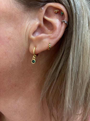 Customer photo review of Molly Gold Green Huggie Hoops