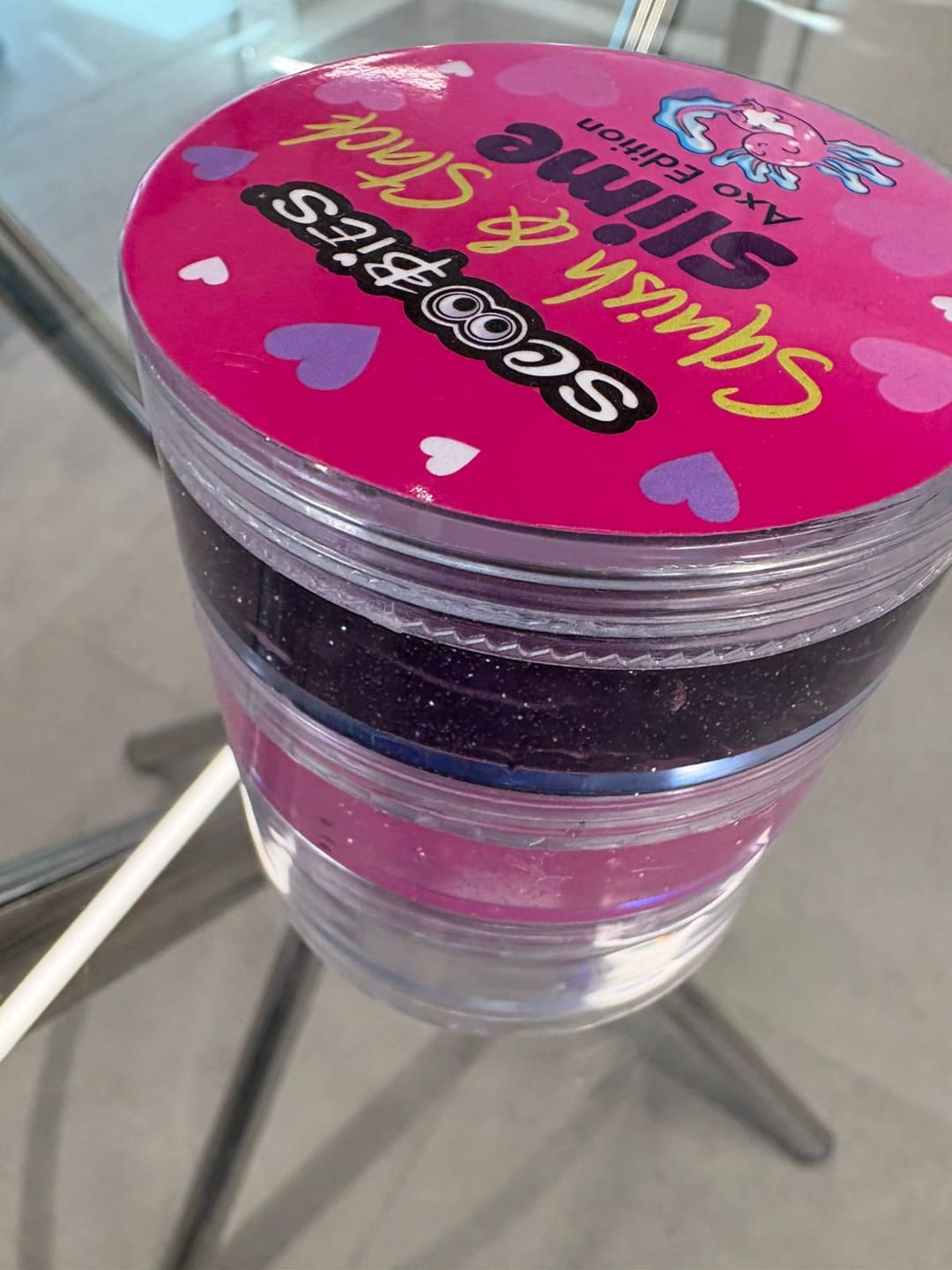 Customer photo review of Scoobies Squish & Stack Pink & Purple AXO Slime Set, 2 Glittery Slimes + 1 Sparkle Box | with Surprise Toy, Safe Sensory Fun for Kids 3+