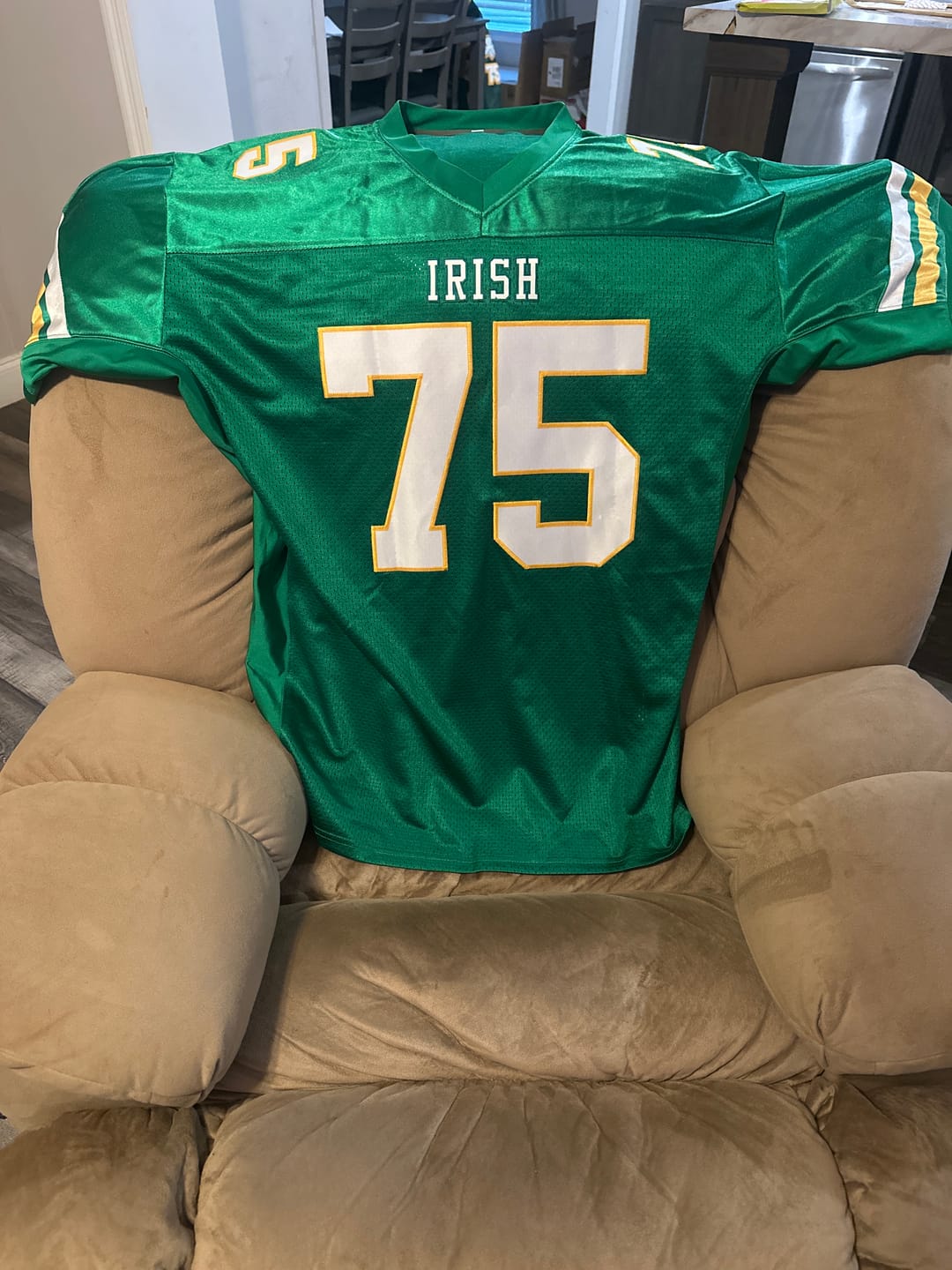 Customer photo review of Custom Kelly Green White-Gold Classic Style Mesh Authentic Football Jersey