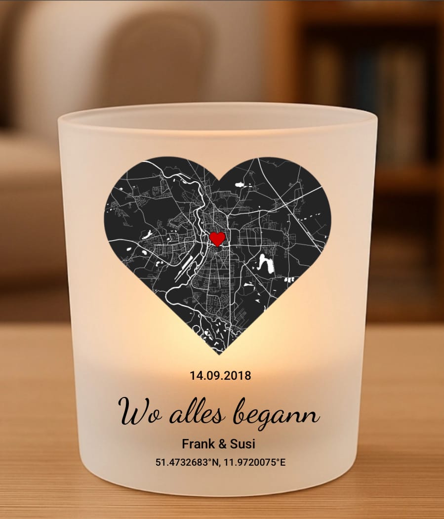 Customer photo review of Wo alles begann - Personalisiertes Teelichtglas für Paare