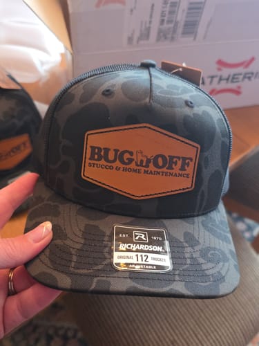 Customer photo review of Custom Leather Patch Hats Richardson CAMO Laser Engraved