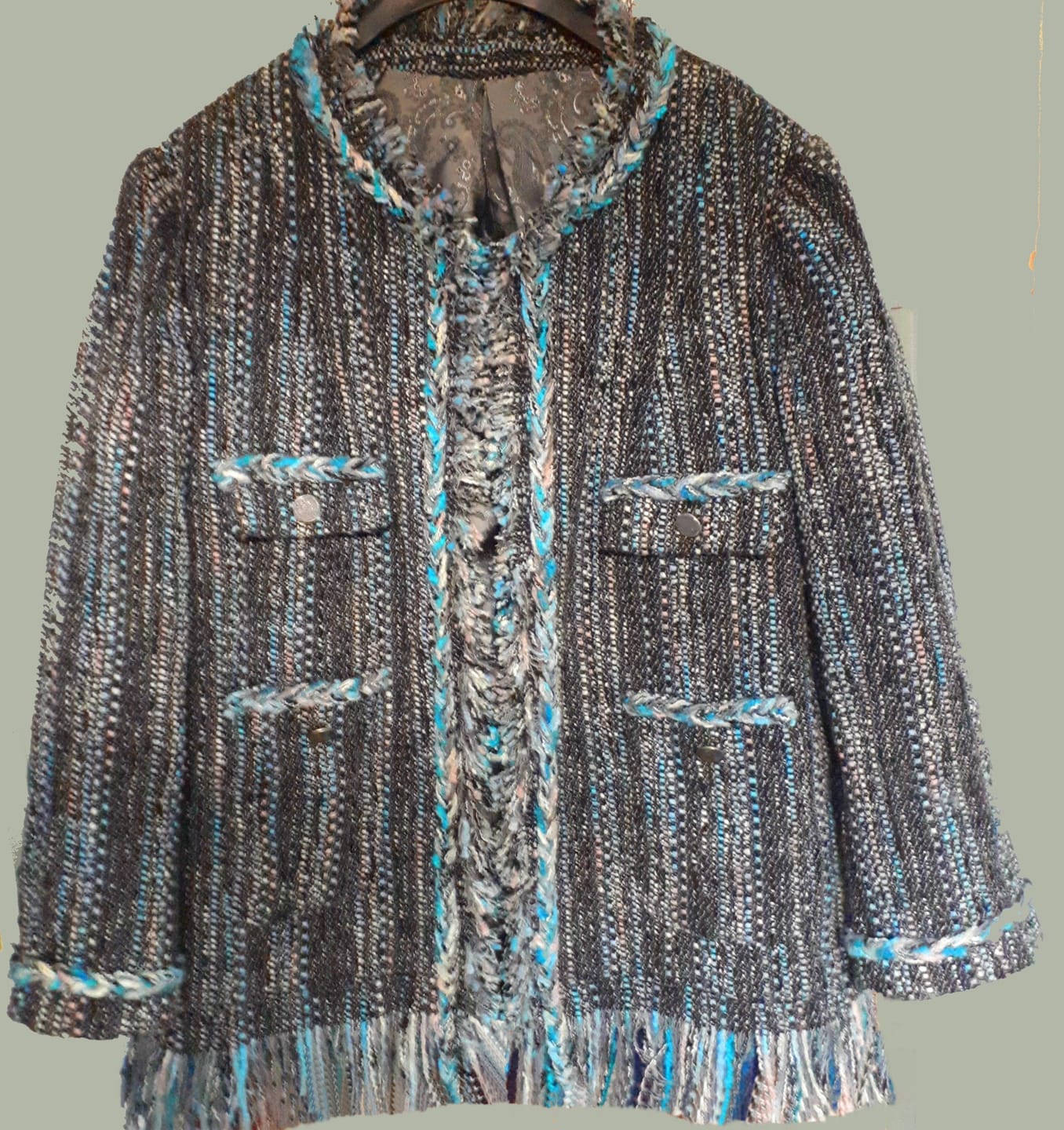 Customer photo review of Blue and Grey Boucle Fabric