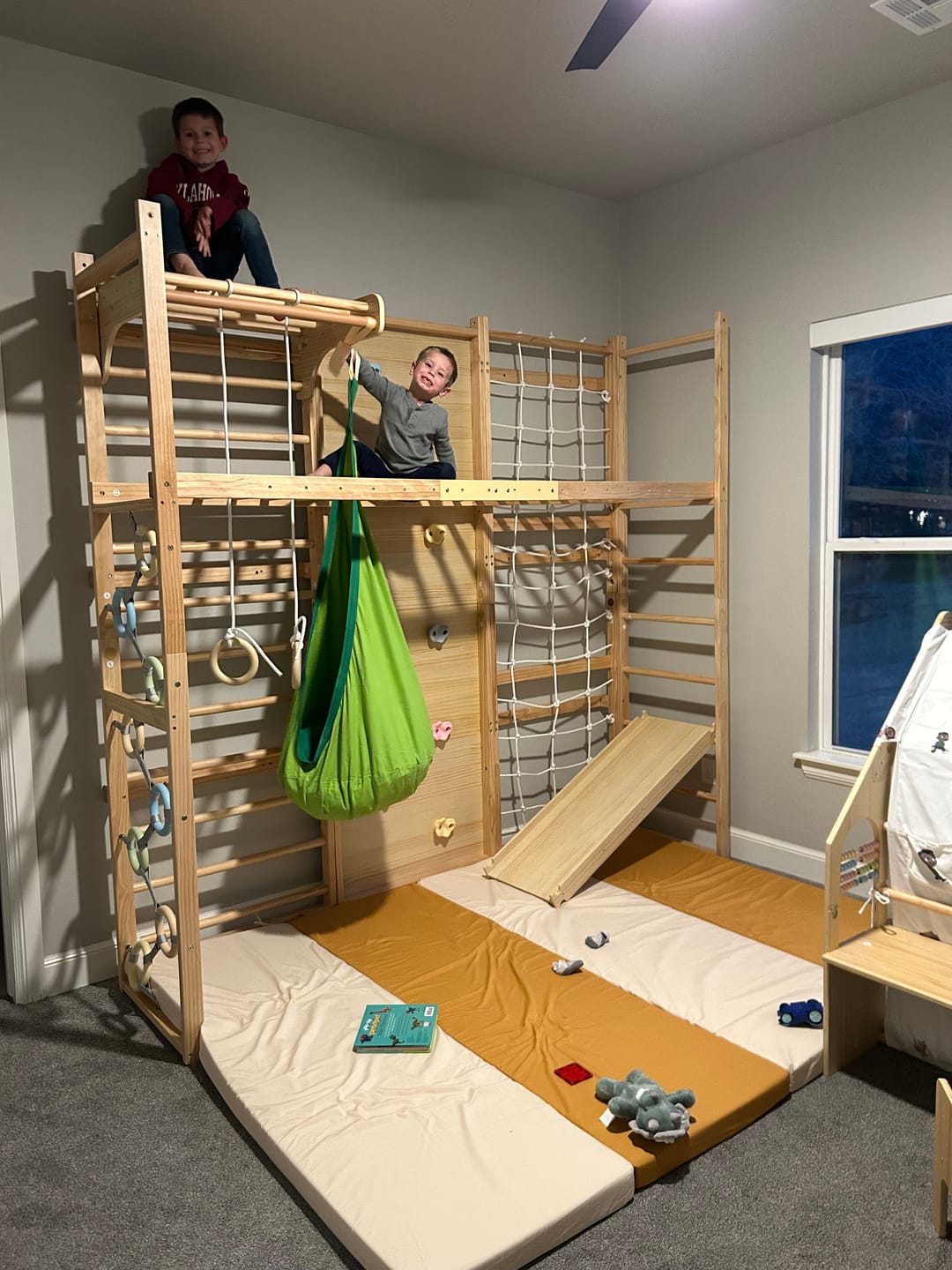 Customer photo review of Monkey Bar Attachment – For 95 Inch Walnut Swedish Ladder