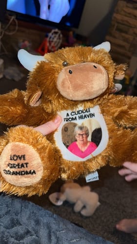 Customer photo review of A Cuddle from Heaven Personalised Photo Teddy Bear