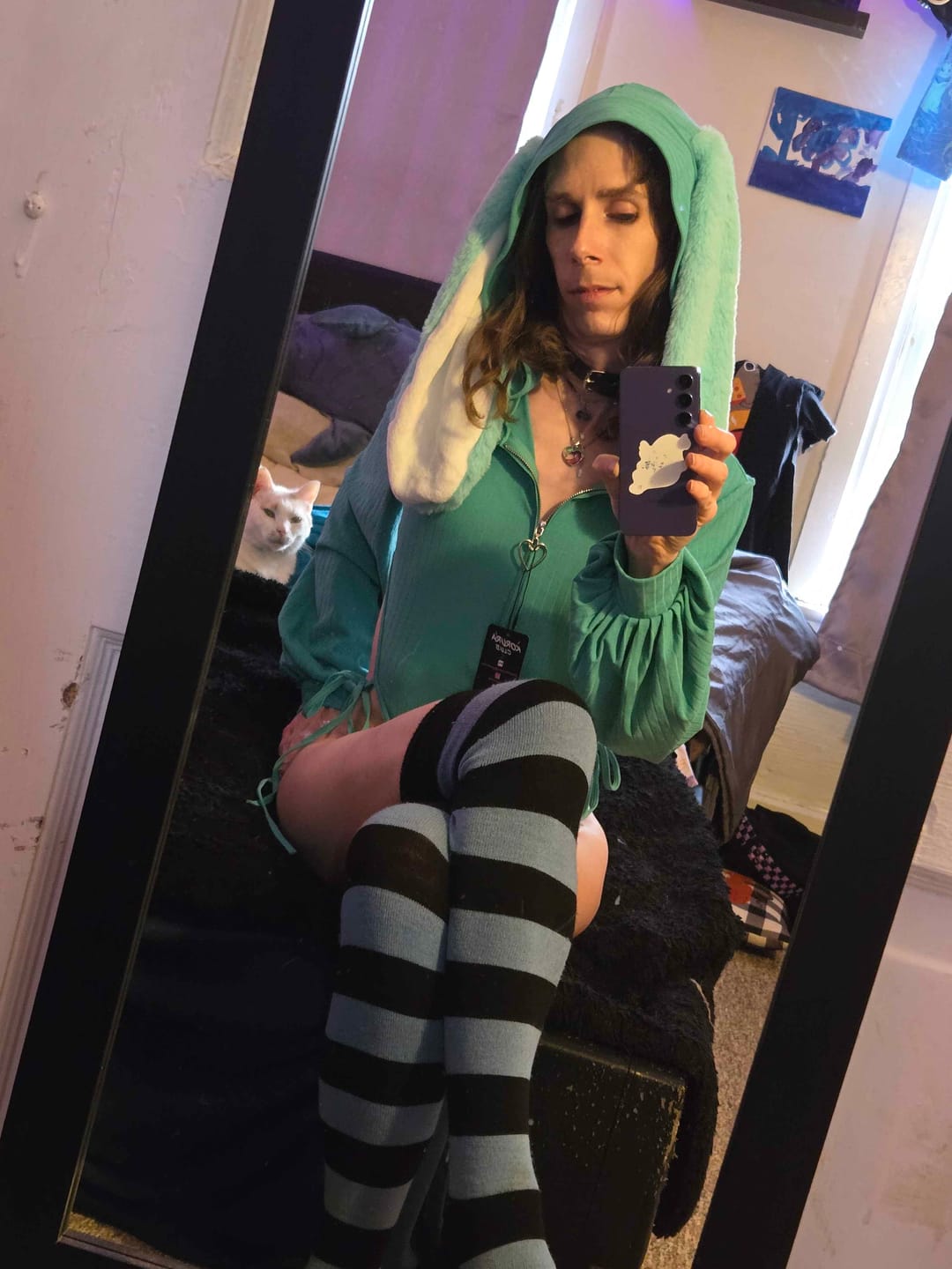 Customer photo review of Chic Bunny Ear Hoodie Bodysuit for sale