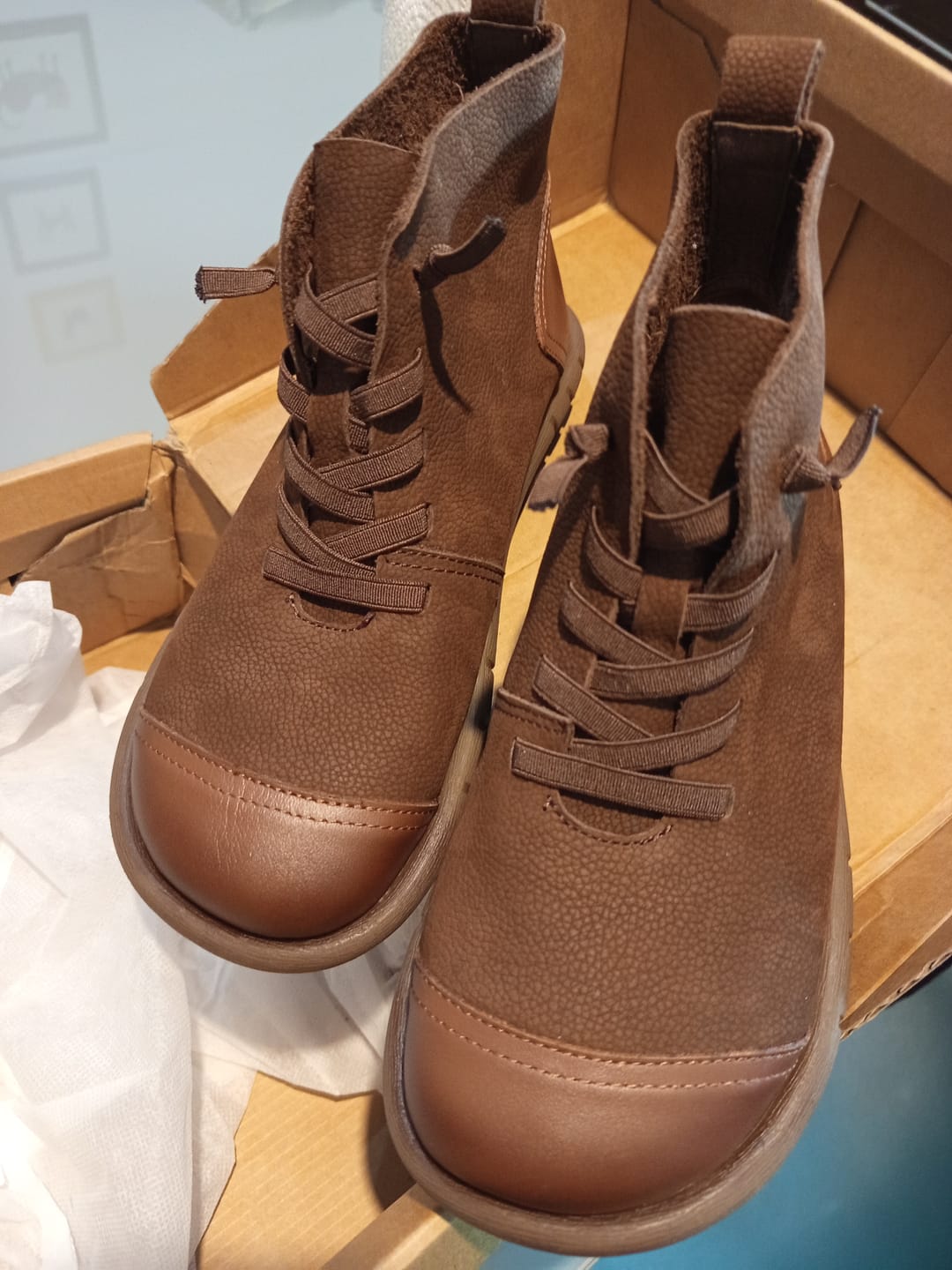 Customer photo review of Women Vintage Leather Spliced Drawstring Ankle Boots