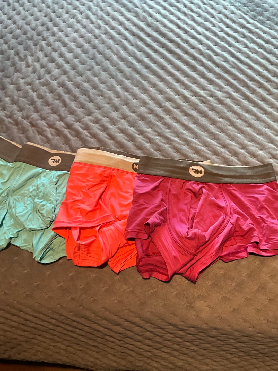 Customer photo review of Nylon 7in Boxer Briefs V-Fly 3pk Black/Dark Blue/Gray