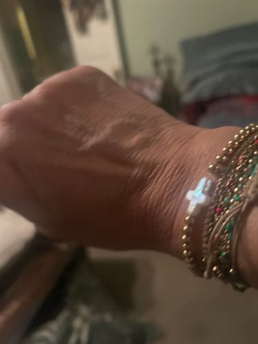 Customer photo review of pearl cross juno bracelet (4mm)
