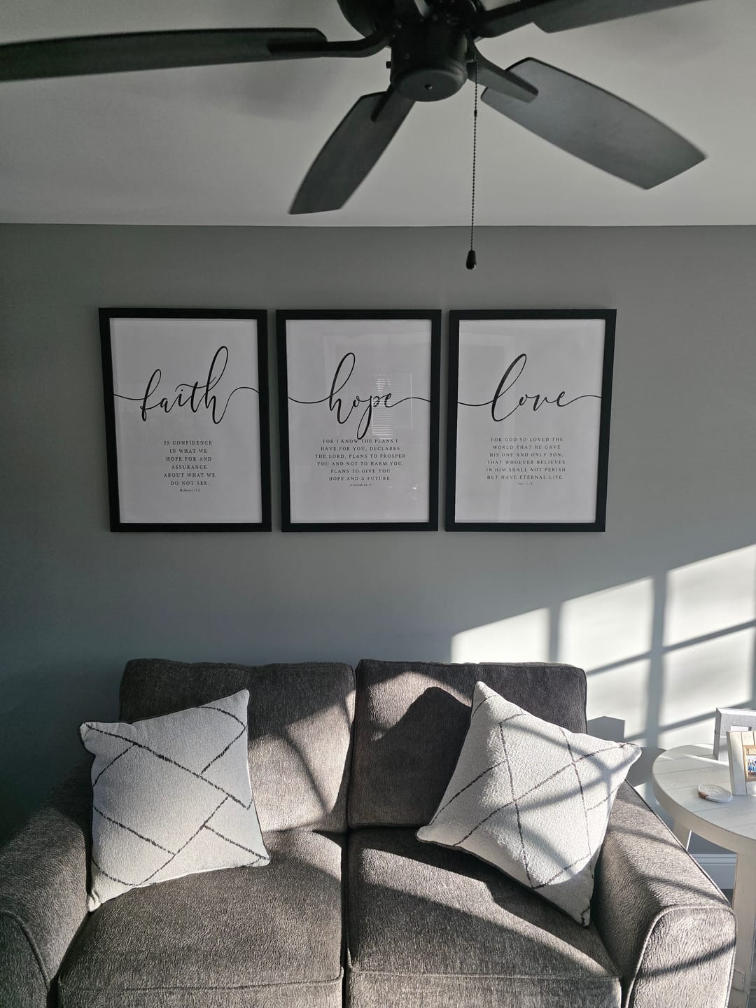 Customer photo review of Handmade (Faith Hope Love) Bible Verse Canvas by Godisabove