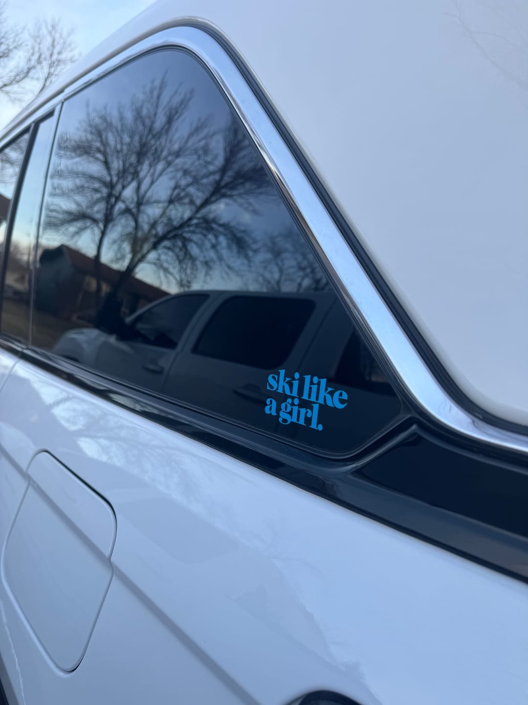 Customer photo review of Ski Like a Girl Transfer Sticker – Blue