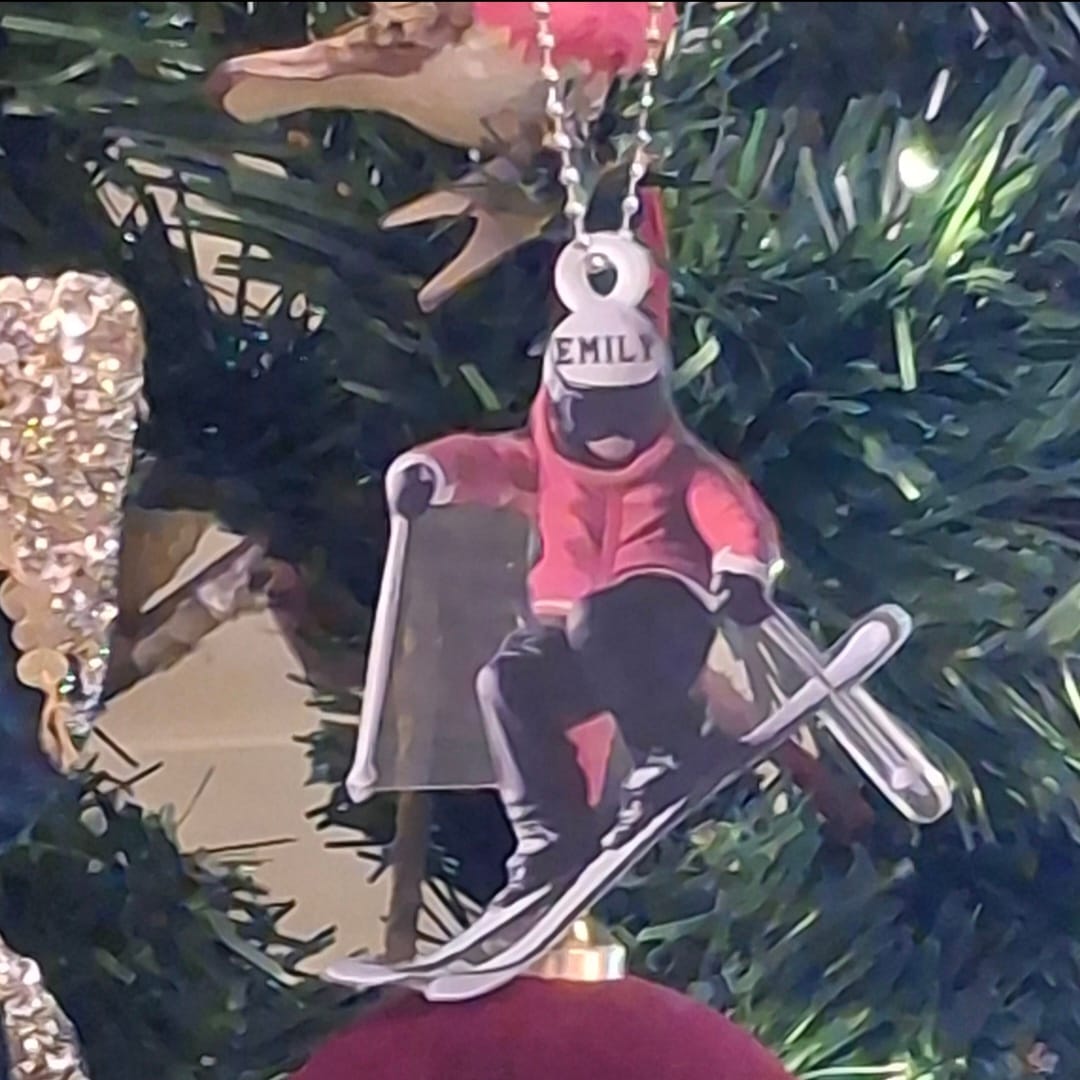 Customer photo review of Skiing Fun Personalized Name Shaped Ornament, Gift Idea For Skiing Lovers