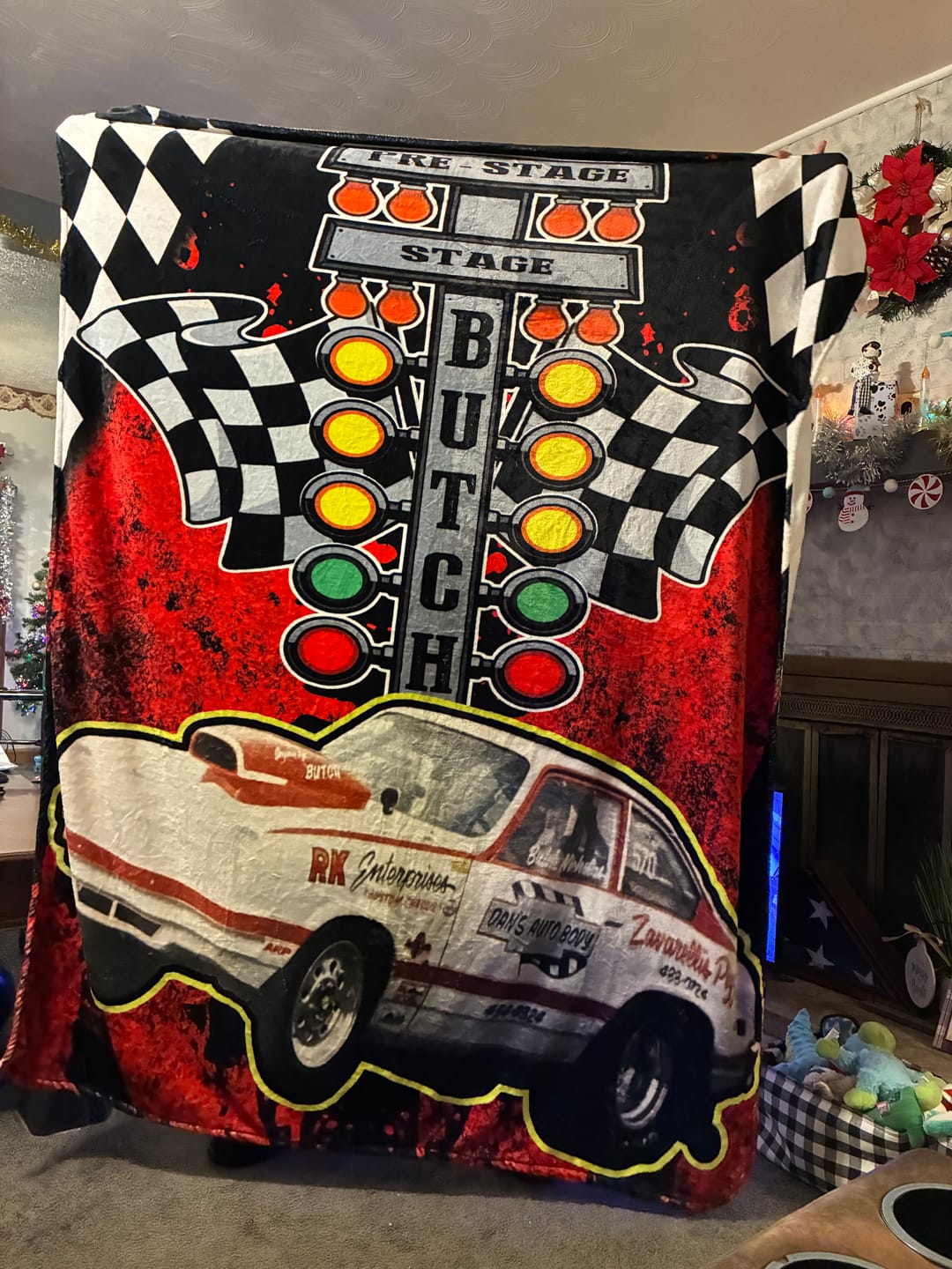 Customer photo review of Personalized Drag Racing Blanket