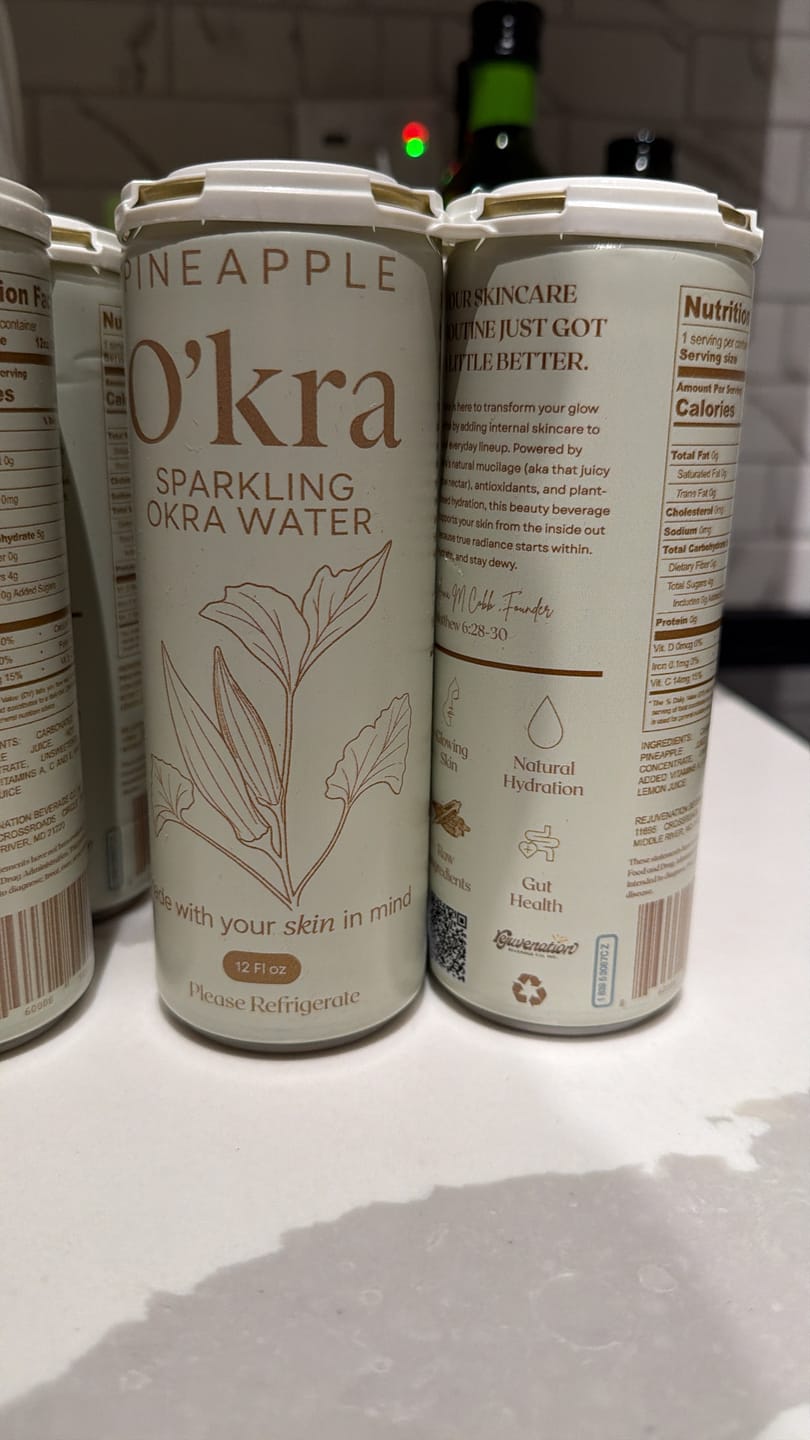 Customer photo review of O’kra – Sparkling Okra Water (Pineapple) | Hydration & Skin Health