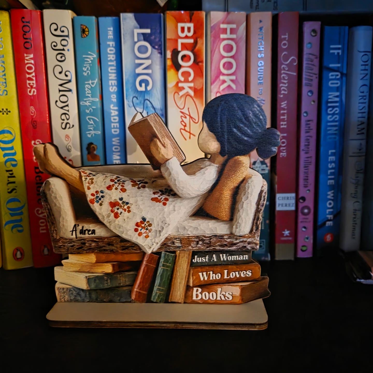 Customer photo review of Man Woman Book Lover Reading Book On Sofa - Personalized Standing Wooden Plaque