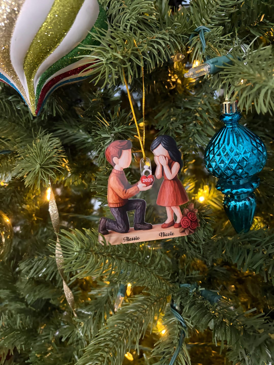 Customer photo review of Couple Marriage Proposal - Personalized Acrylic Ornament - Newly Engaged Gift, "She Said Yes!" Ornament, Just Engaged Gifts for Couples