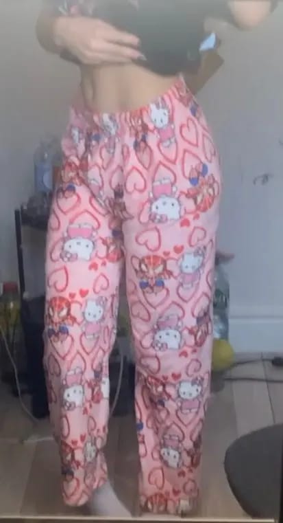 Customer photo review of Pink Hello Kitty & Spider‑Man Pajama Pants for Couples